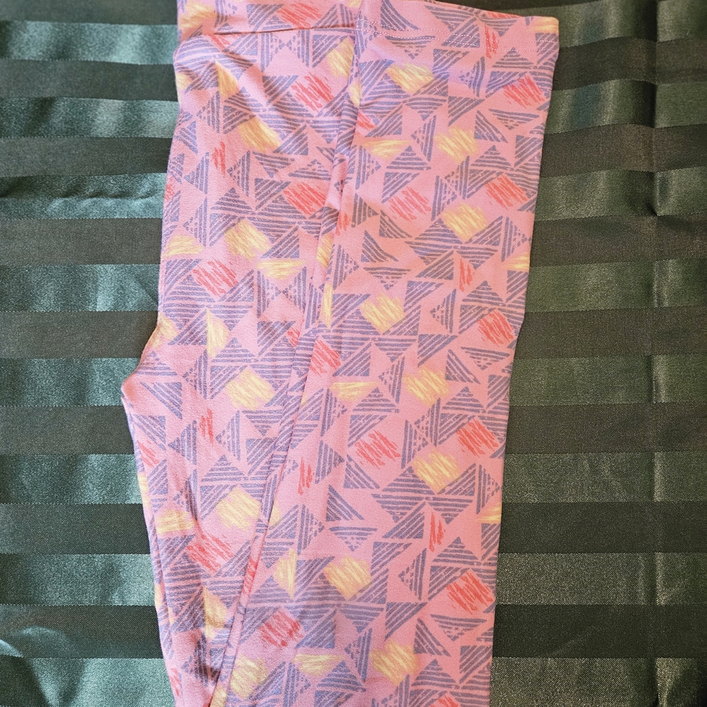 LuLaRoe Pink and Yellow Geometric Leggings
